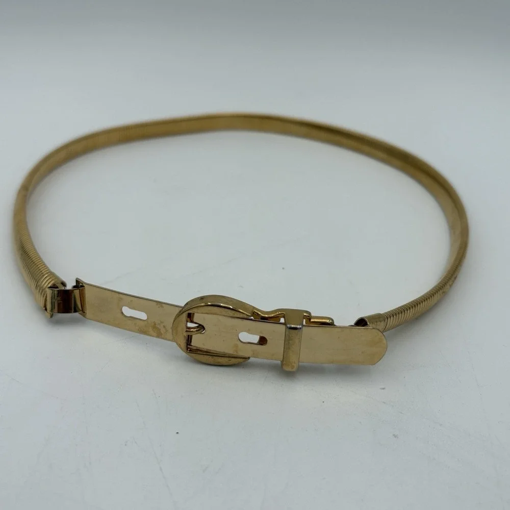 1980s Gold Tone Stretch Snake Chain Belt‎ Adjustable Buckle Waist 24